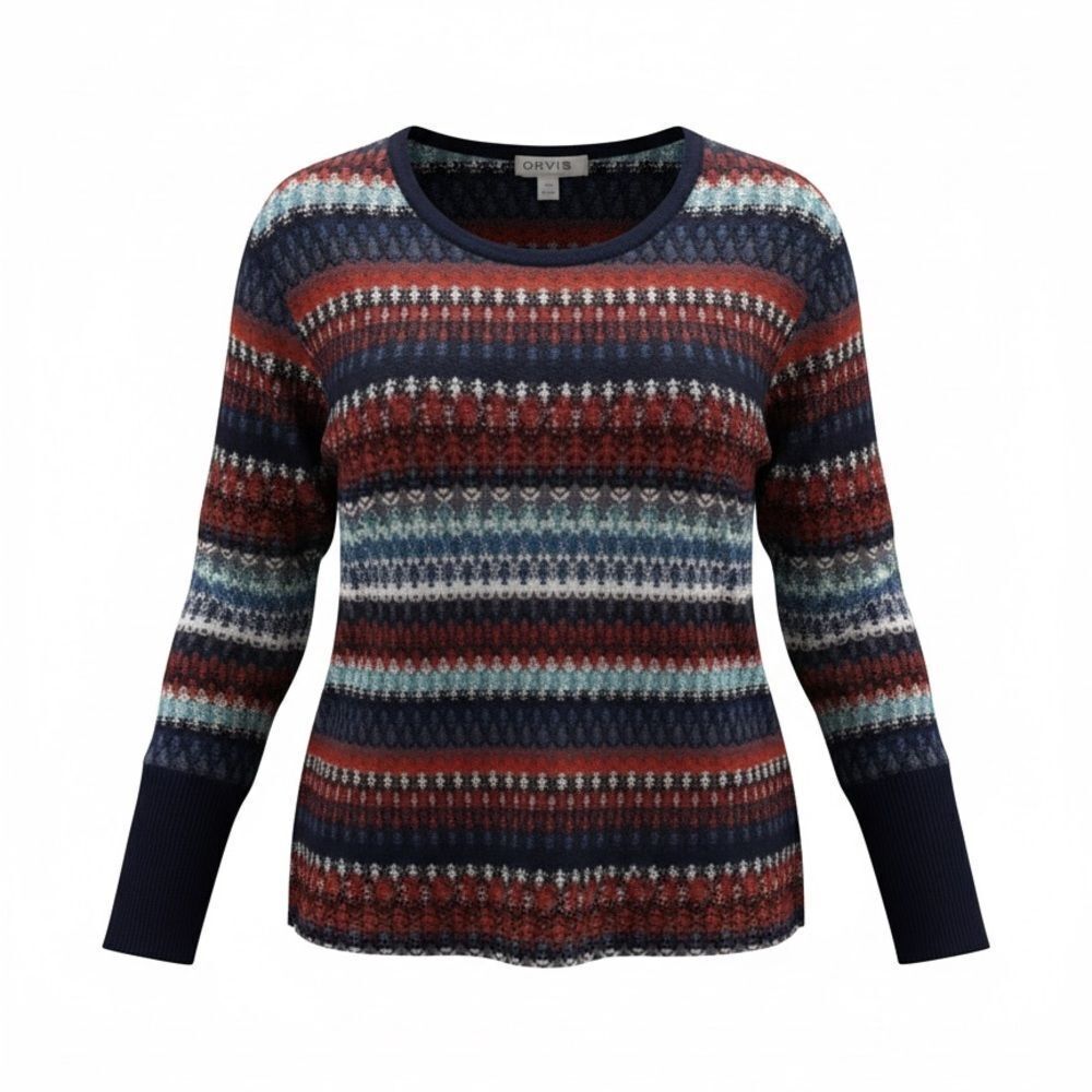 ORVIS WOMENS LIGHTWEIGHT SWEATER BLOUSE BLUE MULTICOLORED SIZE XL